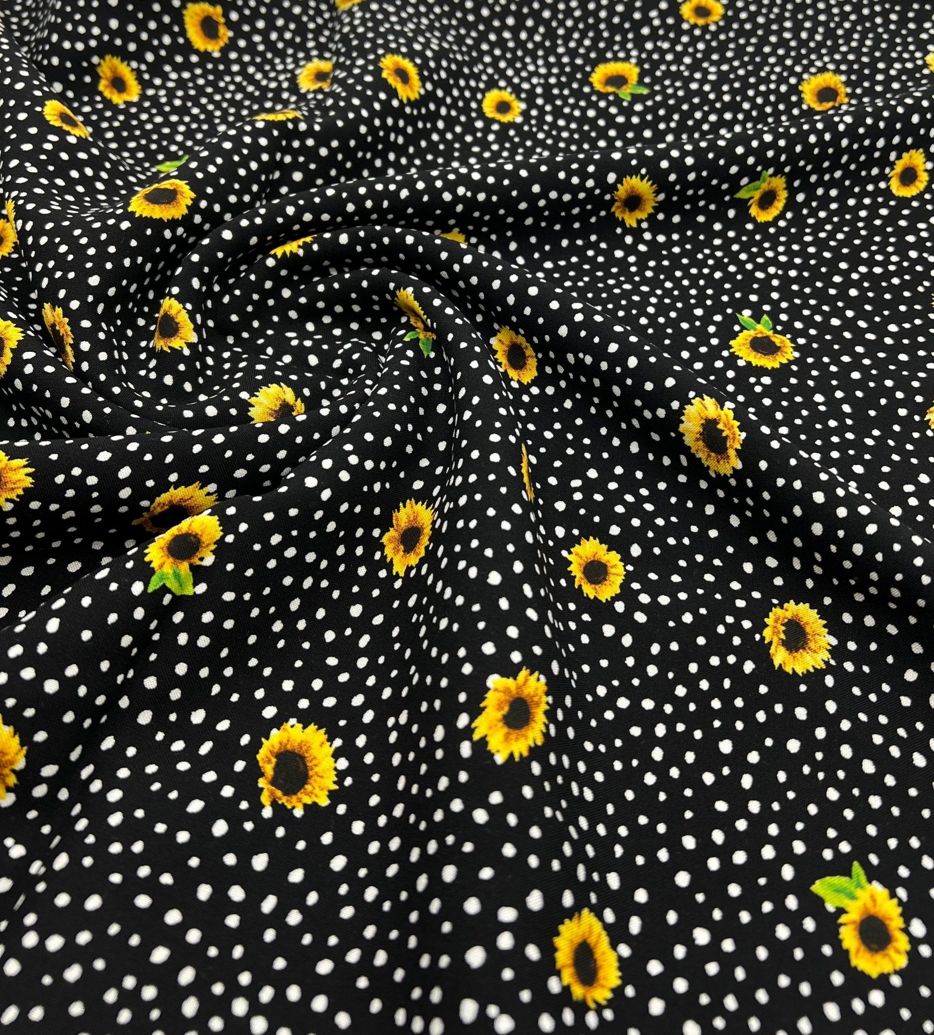 Black Spot Sunflower Lightweight Non Stretch Woven Fabric - T9 Fabrics